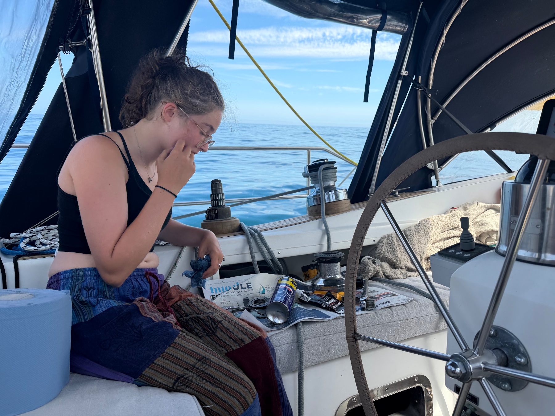 Flossie took the opportunity to service the cockpit winches.